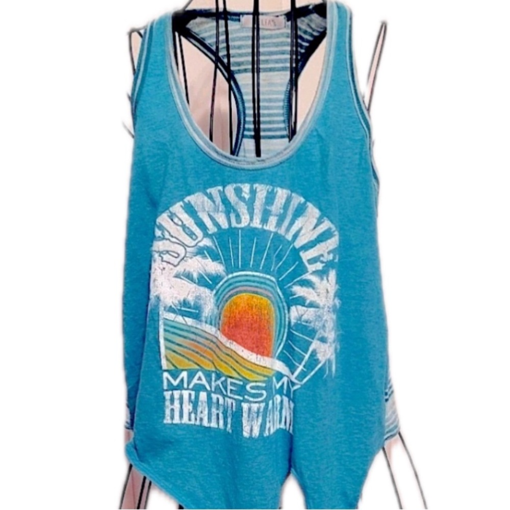 dELiA*s Vintage Y2K Sunshine Makes My Heart Warm Size S Tie Front Racerback Tank